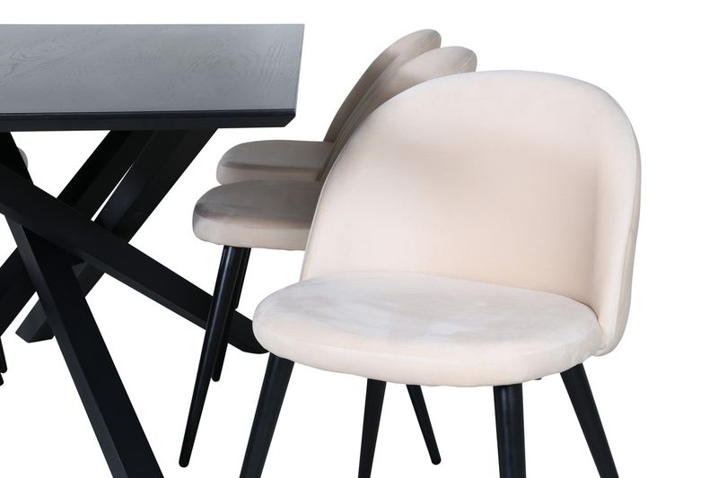 Venture Home Velvet & Piazza 6 st Matstolar Beige + Rektangulärt Matbord 180 x 90 Svart