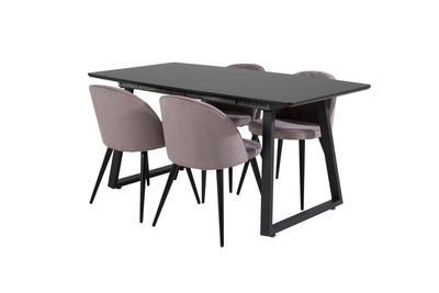 Venture Home Inca & Velvet Rektangulärt Matbord 160 x 85 Svart + 4 st Matstolar Gammelrosa