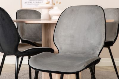 Venture Home Emma & Bianca 4 st Matstolar Grå + Runt Matbord ⌀110 Vitputsad