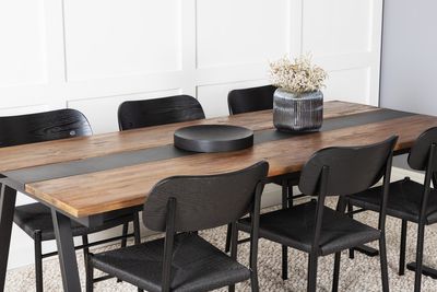 Venture Home Jakarta & Polly Rektangulärt Matbord 200 x 90 Svart + 6 st Matstolar Svart