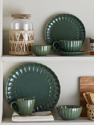 Bloomingville Latina Kopp w/Saucer, Grön, Stengods - 6-pack