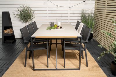 Venture Home Copacabana & Texas 6 st Matstolar Svart + Rektangulärt Matbord 200 x 100 Ljusgrå