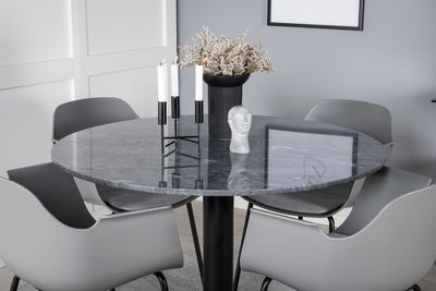 Venture Home Comfort & Estelle 4 st Matstolar Grå + Runt Matbord ⌀106 Mörkgrå