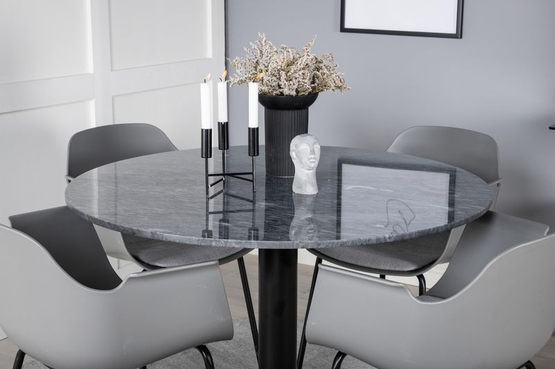 Venture Home Comfort & Estelle 4 st Matstolar Grå + Runt Matbord ⌀106 Mörkgrå