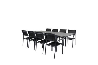 Venture Home Levels & Santorini Rektangulärt Matbord 160 x 100 Svart + 8 st Matstolar Svart