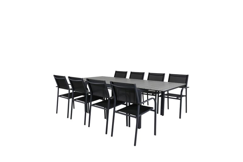 Venture Home Levels & Santorini Rektangulärt Matbord 160 x 100 Svart + 8 st Matstolar Svart