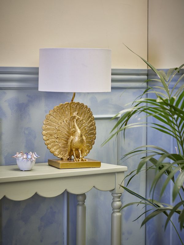 Bloomingville Peacock Bordslampa, Guld, Polyresin, Ø35,5xH58,5 cm