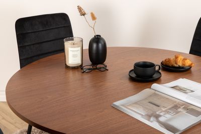 Venture Home Bianca & Windu Runt Matbord ⌀110 Valnöt + 4 st Matstolar Svart