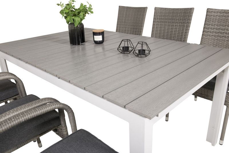 Venture Home Levels & Anna Rektangulärt Matbord 160 x 100 Vit + 6 st Matstolar Grå