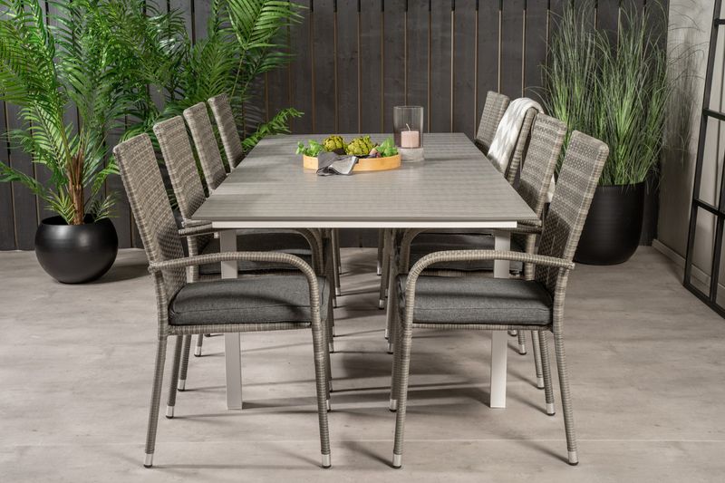 Venture Home Levels & Anna Rektangulärt Matbord 160 x 100 Vit + 8 st Matstolar Grå