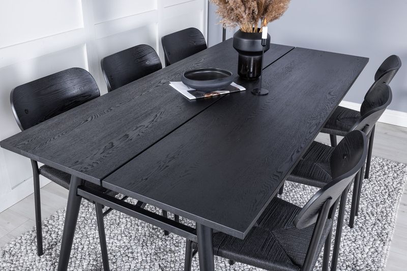 Venture Home Sleek & Polly Rektangulärt Matbord 195 x 95 Svart + 6 st Matstolar Svart