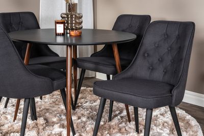 Venture Home Plaza & Velvet Deluxe Runt Matbord ⌀100 Svart + 4 st Matstolar Svart