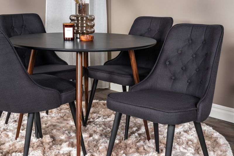 Venture Home Plaza & Velvet Deluxe Runt Matbord ⌀100 Svart + 4 st Matstolar Svart