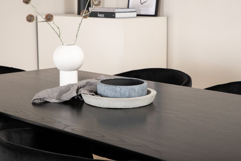 Venture Home Berit & Piazza 6 st Matstolar Svart + Rektangulärt Matbord 180 x 90 Svart