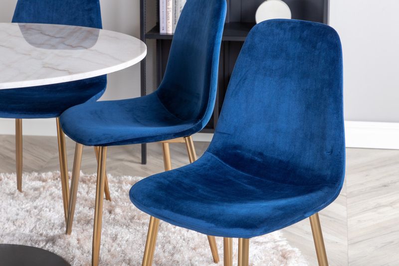 Venture Home Estelle & Polar Runt Matbord ⌀106 Vit + 6 st Matstolar Blå