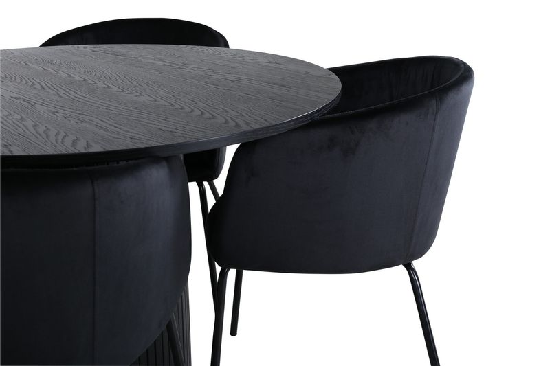 Venture Home Berit & Bianca 4 st Matstolar Svart + Runt Matbord ⌀110 Svart