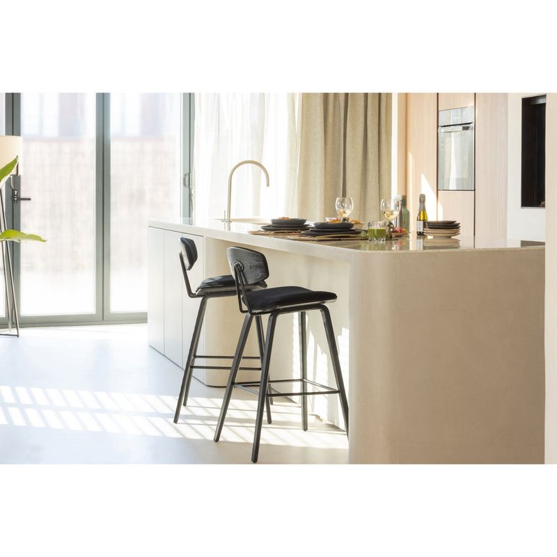 WOOOD SENN Barstol i Svart Sammet 2 st