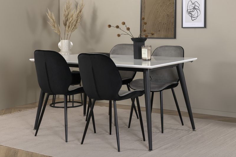 Venture Home Emma & Jimmy 4 st Matstolar Grå + Rektangulärt Matbord 150 x 90 Vit
