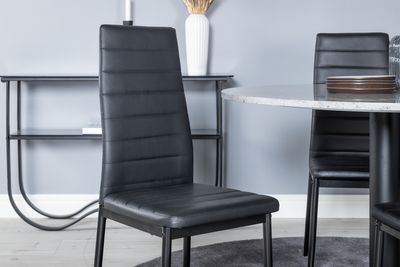 Venture Home Slim & Razzia 4 st Matstolar Svart + Runt Matbord Ø106 Grå