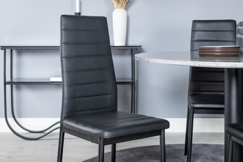 Venture Home Slim & Razzia 4 st Matstolar Svart + Runt Matbord Ø106 Grå