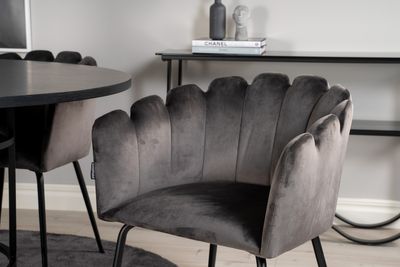 Venture Home Limhamn & Copenhagen 4 st Matstolar Grå + Runt Matbord ⌀140 Svart