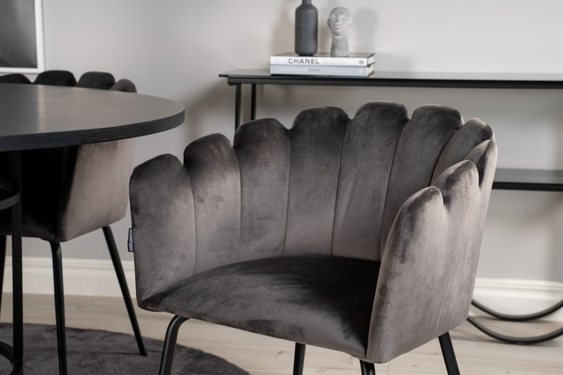 Venture Home Limhamn & Copenhagen 4 st Matstolar Grå + Runt Matbord ⌀140 Svart