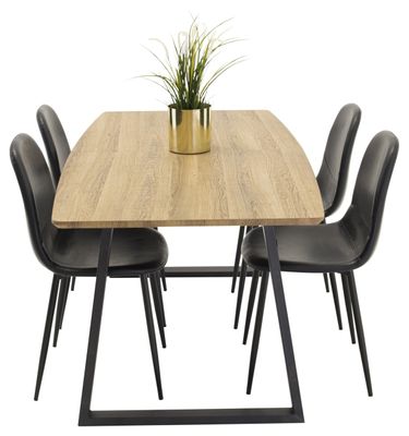 Venture Home Polar & Inca 4 st Matstolar Svart + Rektangulärt Matbord 160 x 85 Valnöt