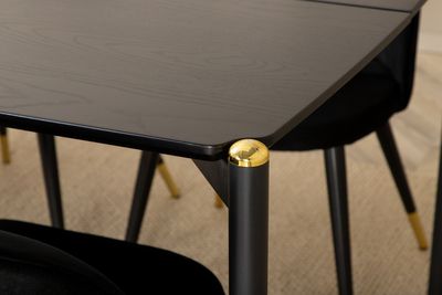 Venture Home Pelle & Velvet Rektangulärt Matbord 190 x 90 Svart + 6 st Matstolar Svart