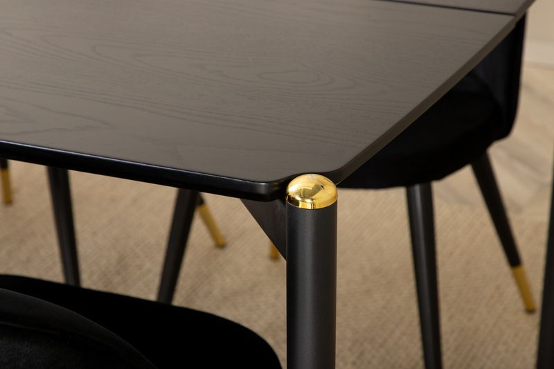 Venture Home Pelle & Velvet Rektangulärt Matbord 190 x 90 Svart + 6 st Matstolar Svart