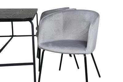 Venture Home Berit & Uno 6 st Matstolar Grå + Rektangulärt Matbord 200 x 90 Svart