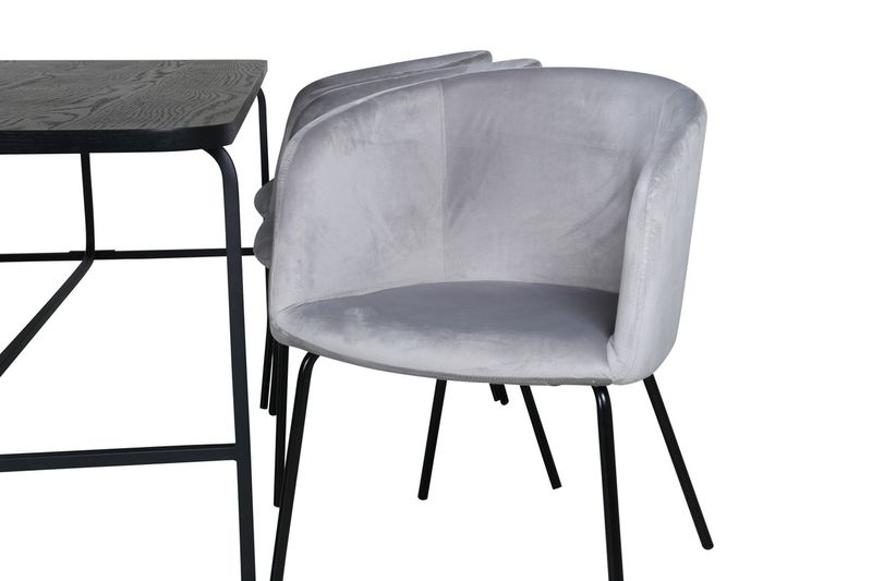 Venture Home Berit & Uno 6 st Matstolar Grå + Rektangulärt Matbord 200 x 90 Svart