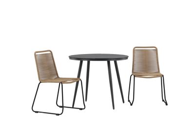 Venture Home Break & Lindos Runt Matbord ⌀90 Svart + 2 st Matstolar Brun