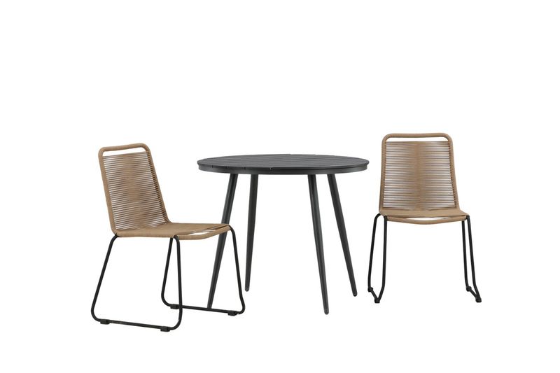 Venture Home Break & Lindos Runt Matbord ⌀90 Svart + 2 st Matstolar Brun