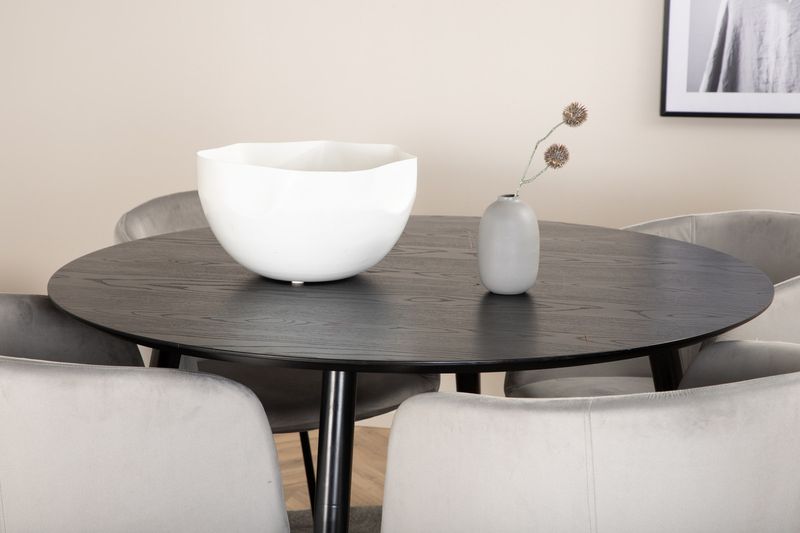 Venture Home Berit & Dipp 4 st Matstolar Grå + Runt Matbord ⌀115 Svart