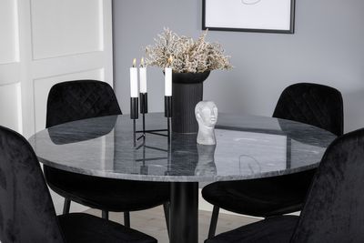 Venture Home Polar & Estelle 4 st Matstolar Svart + Runt Matbord ⌀106 Mörkgrå