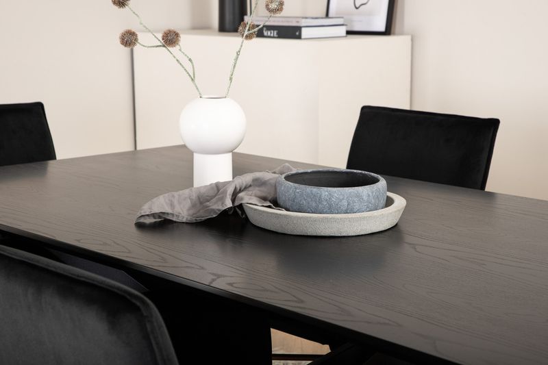 Venture Home Petra & Piazza 6 st Matstolar Svart + Rektangulärt Matbord 180 x 90 Svart