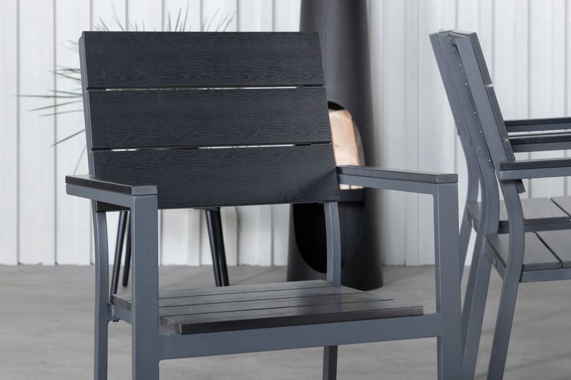 Venture Home Khung & Levels Rektangulärt Matbord 200 x 100 Natur + 6 st Matstolar Svart