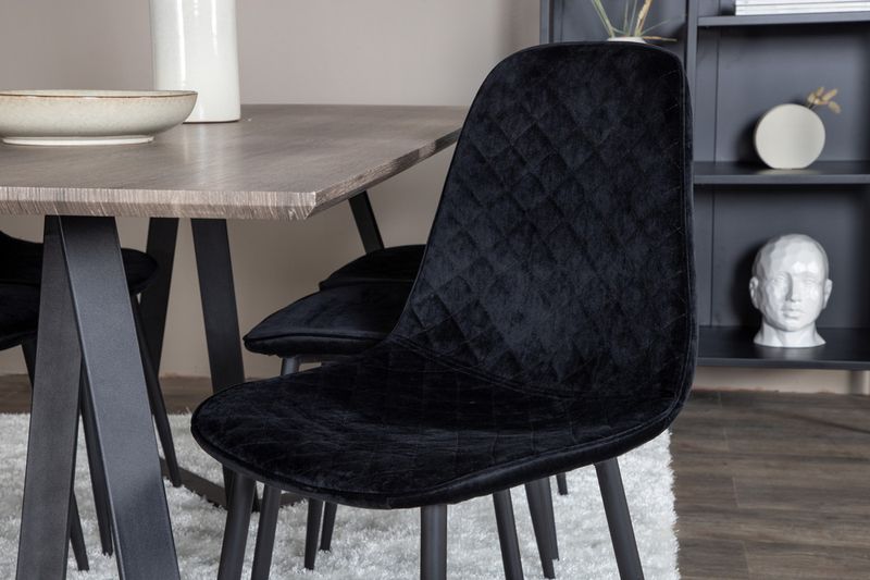 Venture Home Polar & Marina 6 st Matstolar Svart + Rektangulärt Matbord 180 x 90 Natur