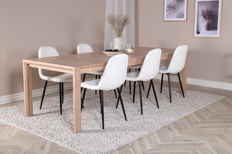 Venture Home Slider & Polar Rektangulärt Matbord 170 x 95 Vitputsad + Matstolar 6-pack Vit