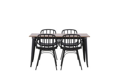 Venture Home Tempe & Dyrön Rektangulärt Matbord 140 x 80 Valnöt + 4 st Matstolar Svart