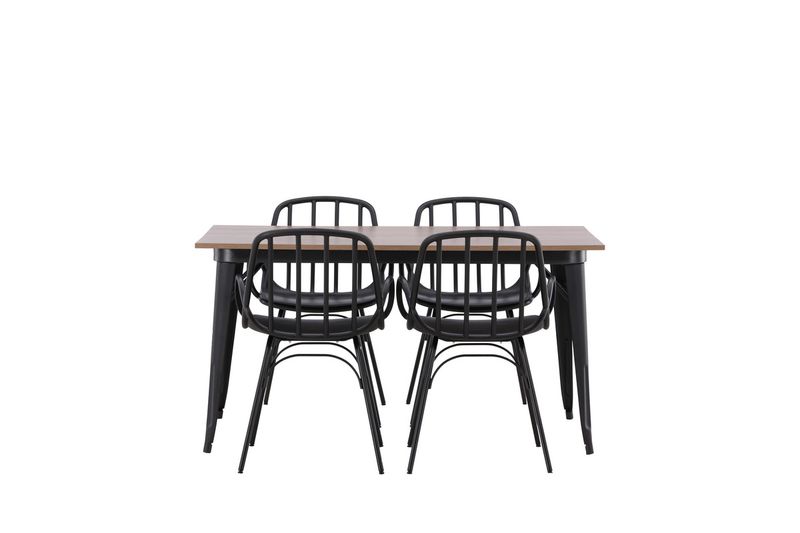 Venture Home Tempe & Dyrön Rektangulärt Matbord 140 x 80 Valnöt + 4 st Matstolar Svart