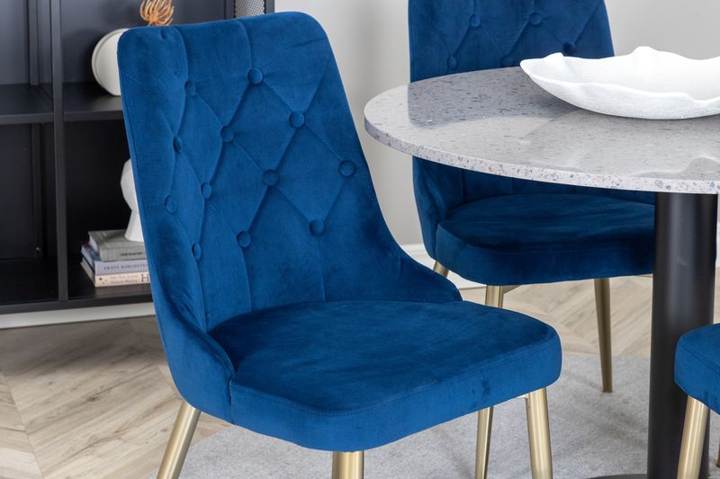 Venture Home Razzia & Velvet Deluxe Runt Matbord ⌀106 Grå + 4 st Matstolar Blå