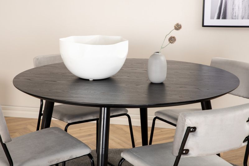 Venture Home Kenth & Dipp 4 st Matstolar Grå + Runt Matbord ⌀115 Svart