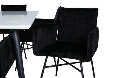 Venture Home Jimmy & Petra Rektangulärt Matbord 195 x 90 Vit + 6 st Matstolar Svart