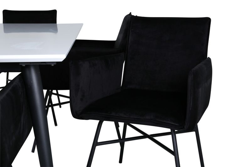Venture Home Jimmy & Petra Rektangulärt Matbord 195 x 90 Vit + 6 st Matstolar Svart