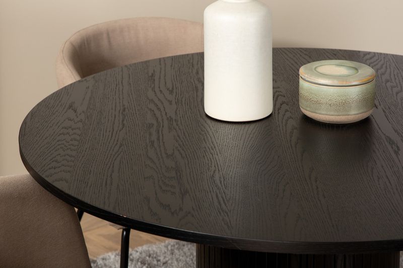 Venture Home Berit & Bianca 4 st Matstolar Beige + Runt Matbord ⌀110 Svart