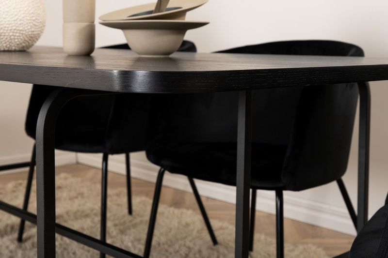 Venture Home Berit & Uno 6 st Matstolar Svart + Rektangulärt Matbord 200 x 90 Svart