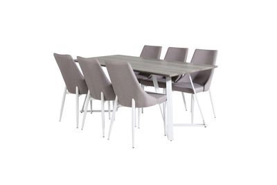 Venture Home Leone & Marina 6 st Matstolar Grå + Rektangulärt Matbord 180 x 90 Grå