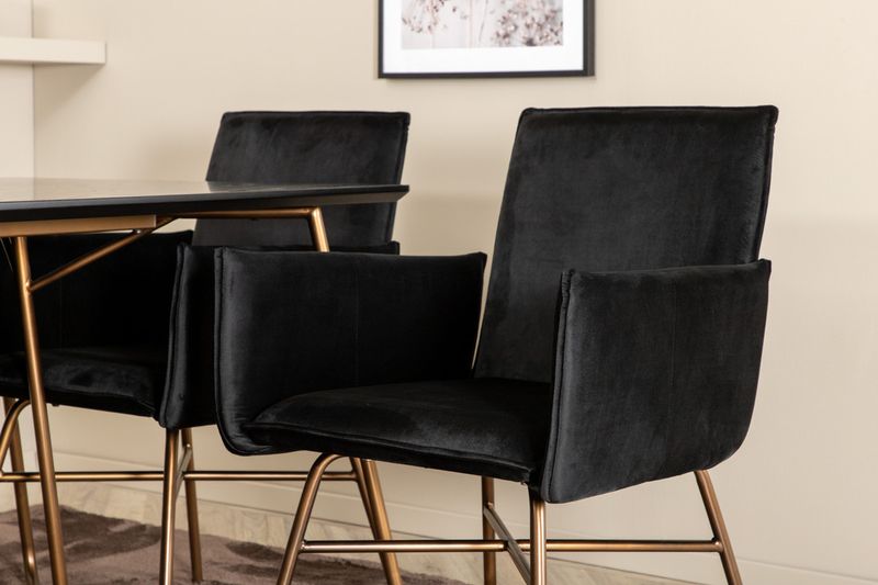 Venture Home Petra Rektangulärt Matbord 190 x 90 Svart + 6 st Matstolar Svart