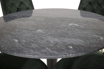 Venture Home Estelle & Velvet Deluxe Runt Matbord ⌀106 Mörkgrå + 4 st Matstolar Grön